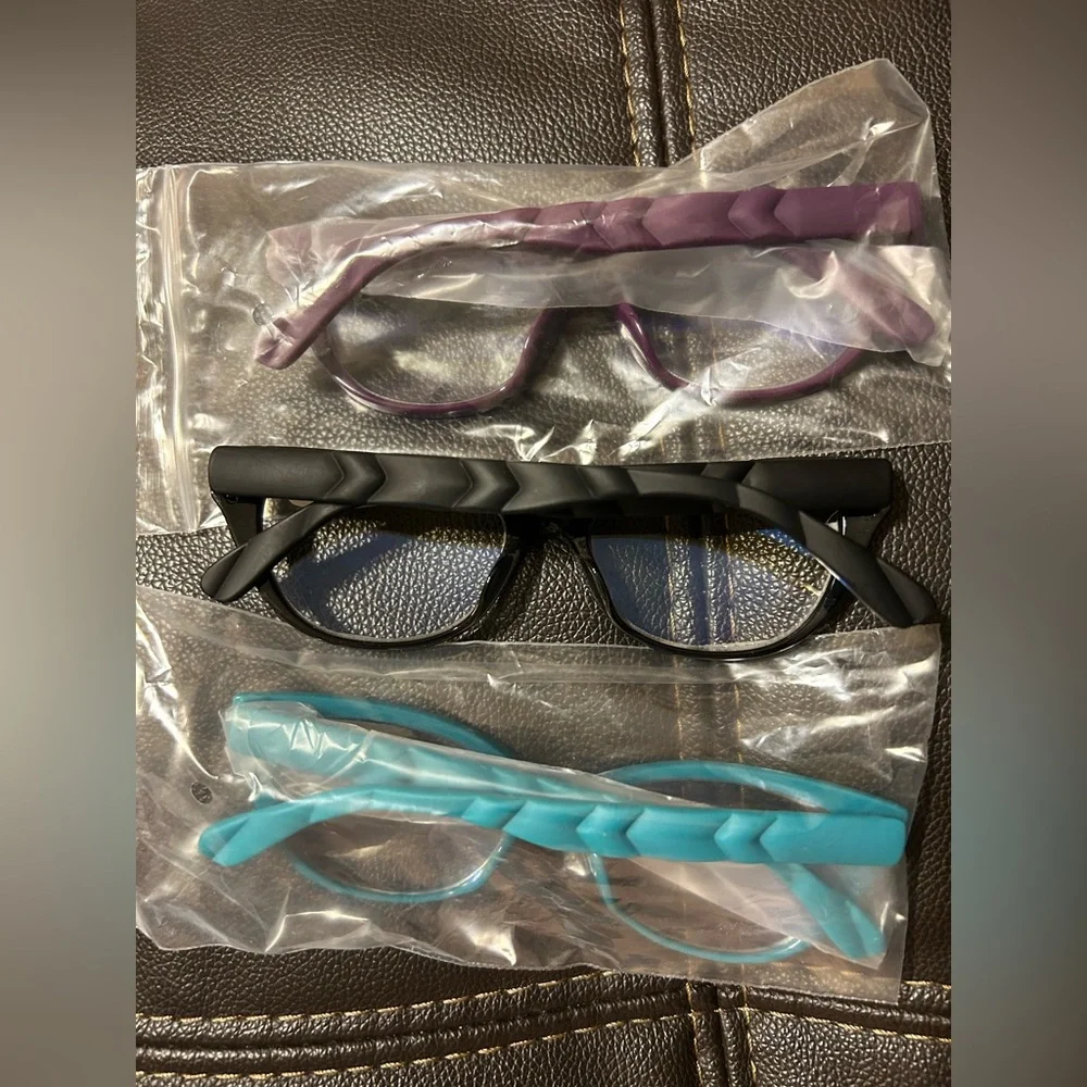 Reading glasses. 1.00.‎ Black, Teal and Purple. Brand new, in box.
